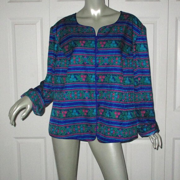ADRIANNA PAPÉLL Purple Jewel Tone Floral Pattern Vintage Silk Jacket - Picture 1 of 5